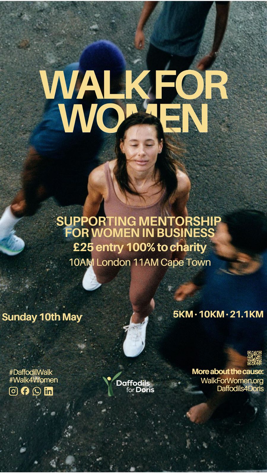 Walk for Women event poster — Sunday 10th May, supporting mentorship for women in business