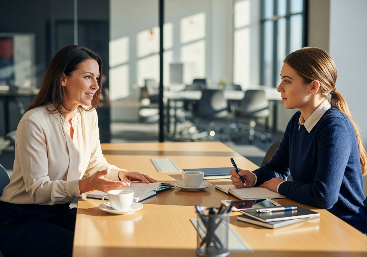 A mentor and mentee in a coaching session